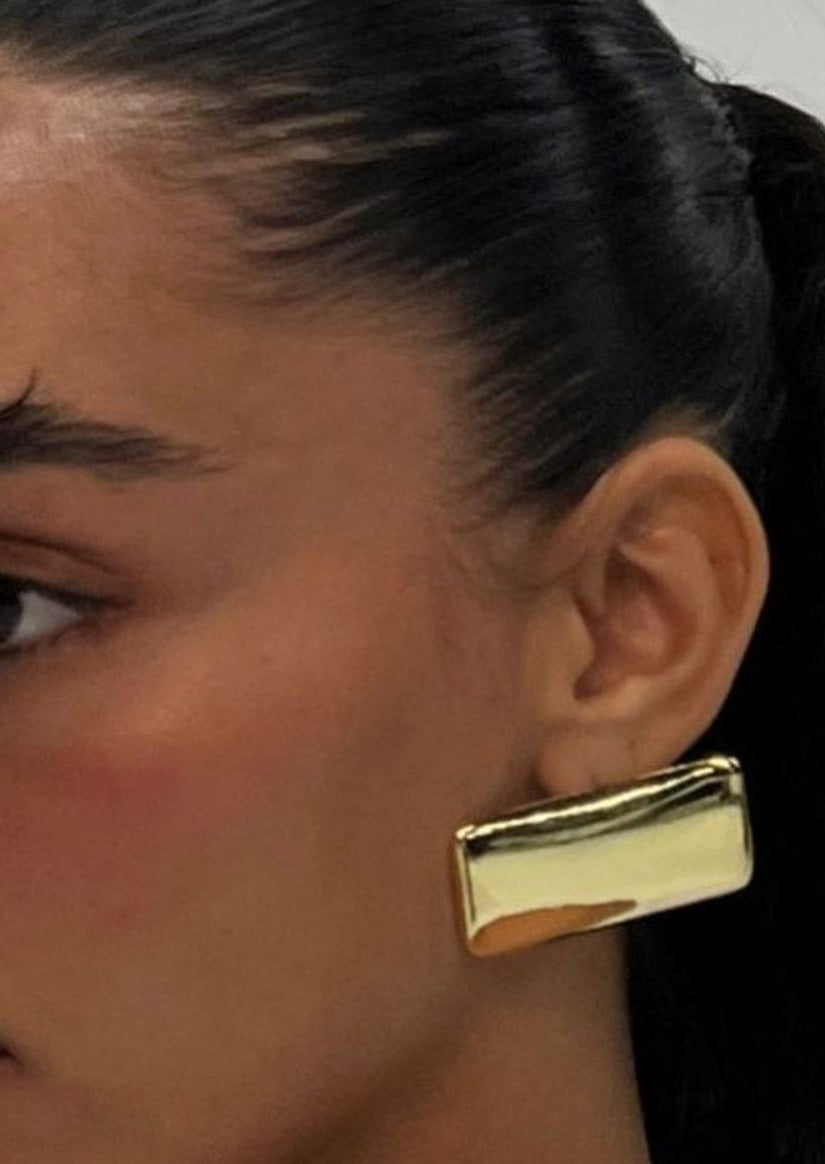 Lorena | Sculptural Rectangular Polished Statement Stud Earrings