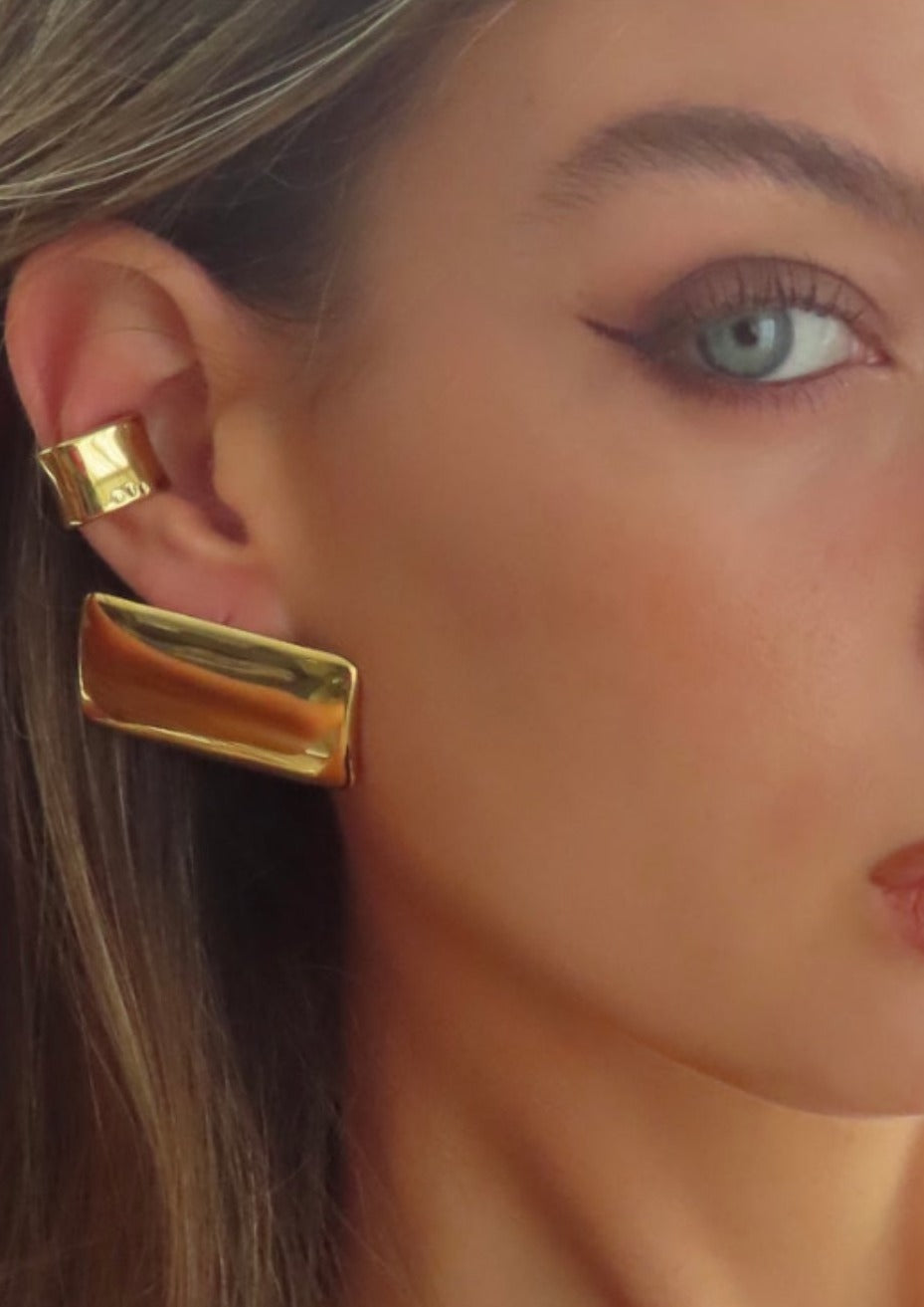 Lorena | Sculptural Rectangular Polished Statement Stud Earrings