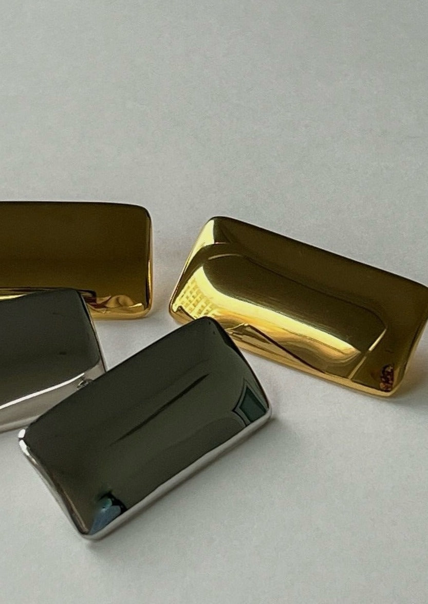 Lorena | Sculptural Rectangular Polished Statement Stud Earrings