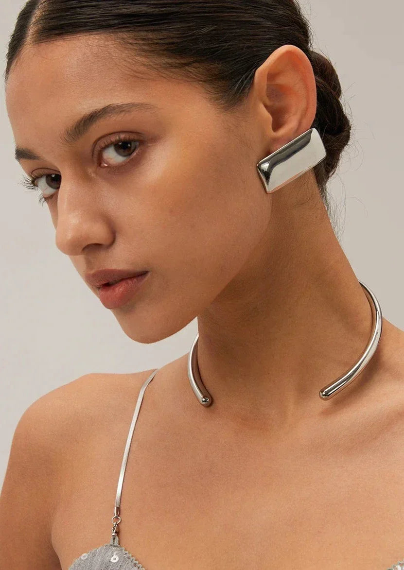 Lorena | Sculptural Rectangular Polished Statement Stud Earrings