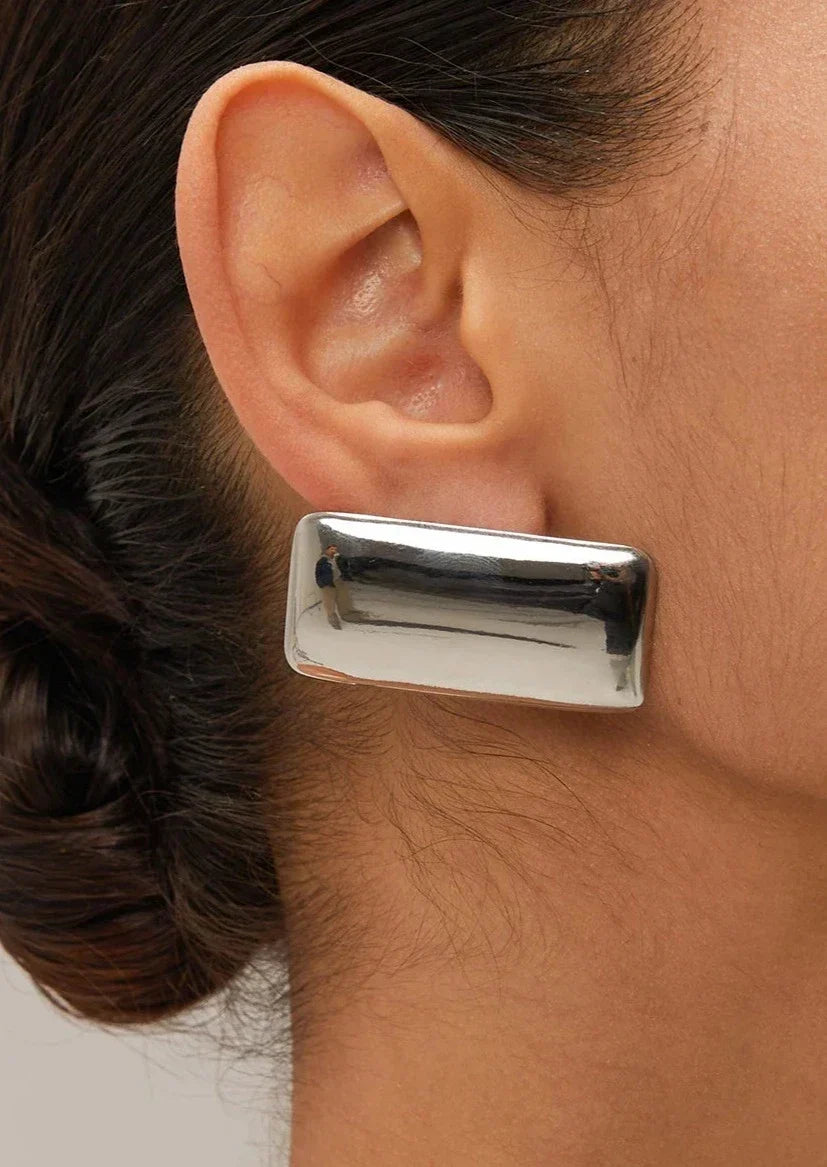 Lorena | Sculptural Rectangular Polished Statement Stud Earrings