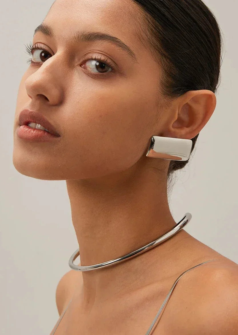 Lorena | Sculptural Rectangular Polished Statement Stud Earrings