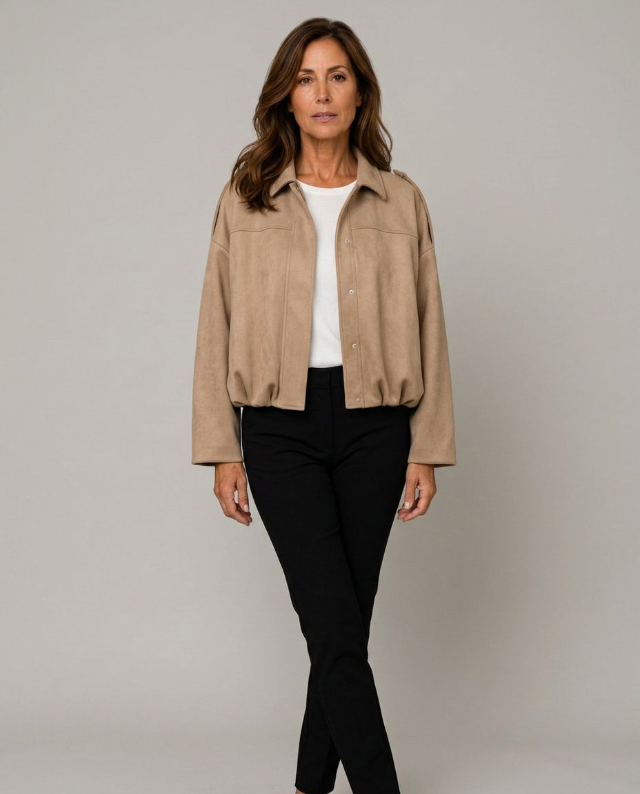 Quinn | Long Sleeve Faux Suede Bomber Jacket