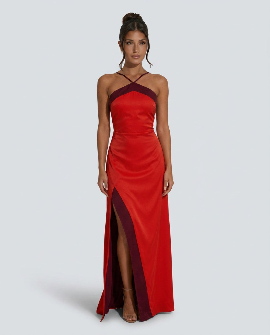 Zara | Halter Neck Crossover Slit Maxi Dress