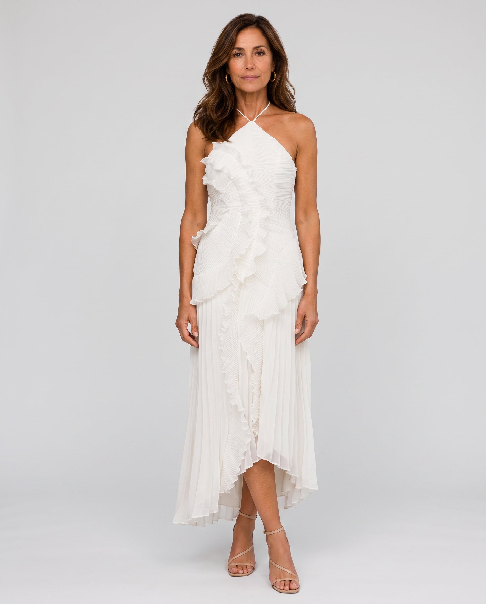 Nina | Pleated Asymmetric Ruffle Maxi Dress