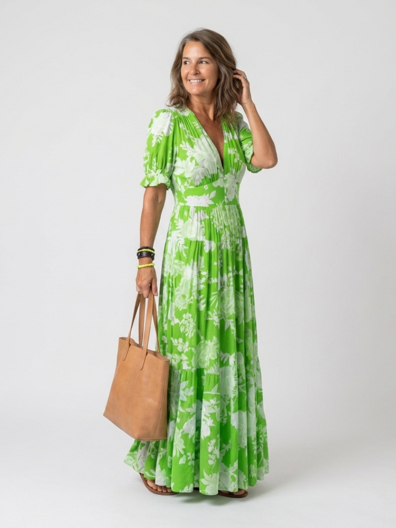 Josie | Short Sleeve V-Neck Floral Midi Dress