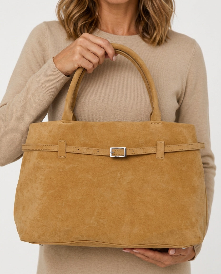 Structured Faux Suede Shoulder Bag