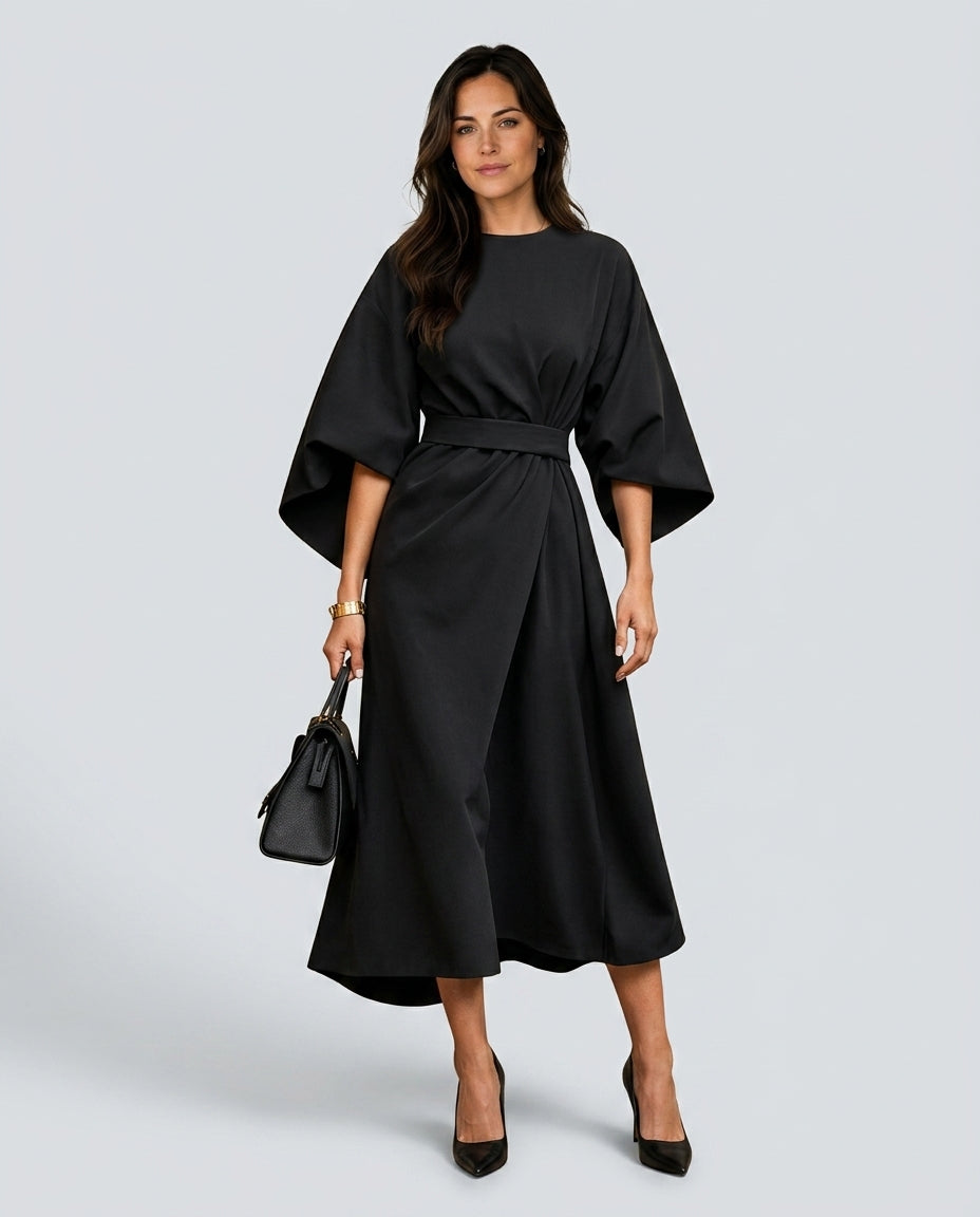Sawyer | Cape Sleeve Asymmetric Draped Maxi Dress