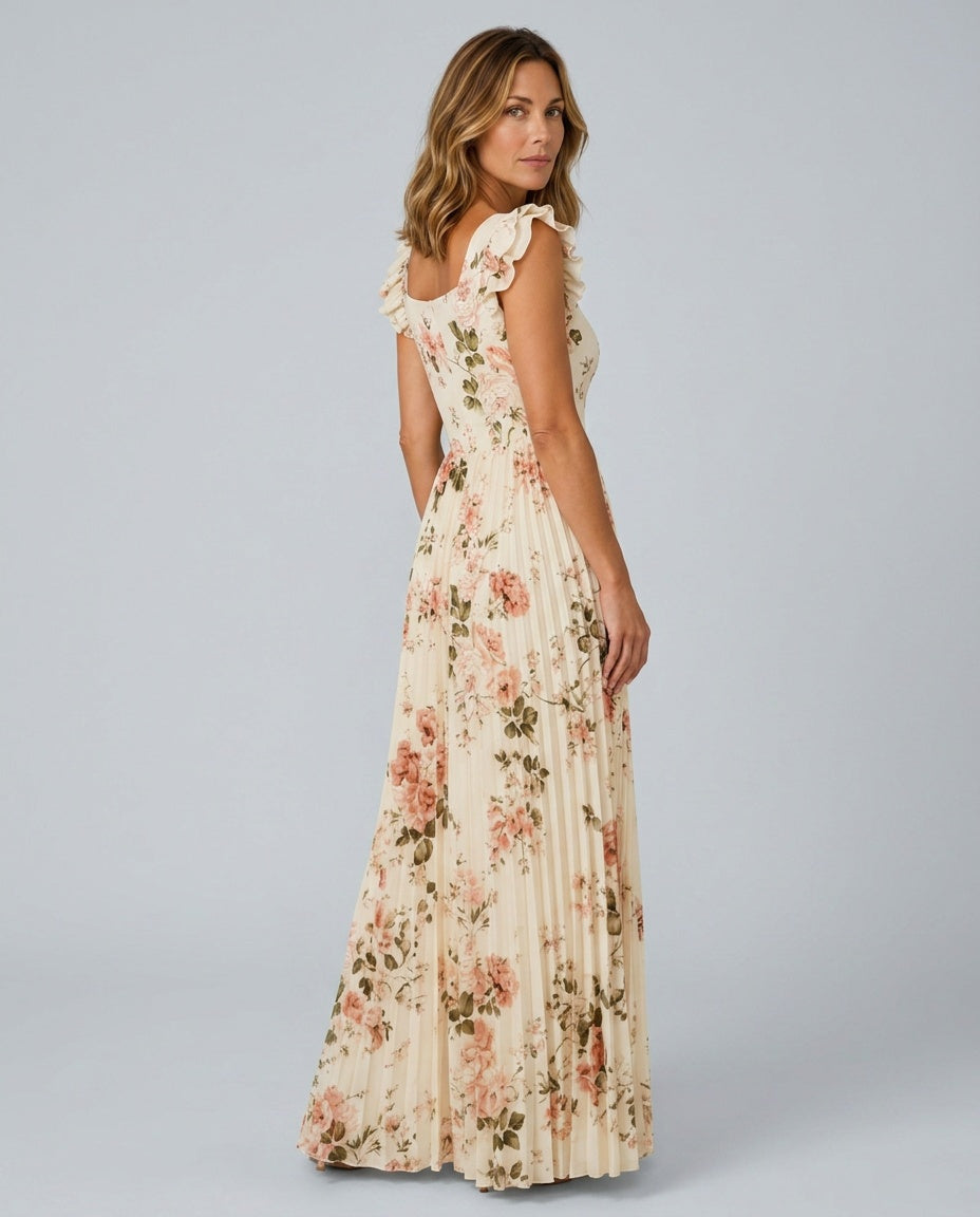 Odette | Square Neck Ruffle Floral Maxi Dress