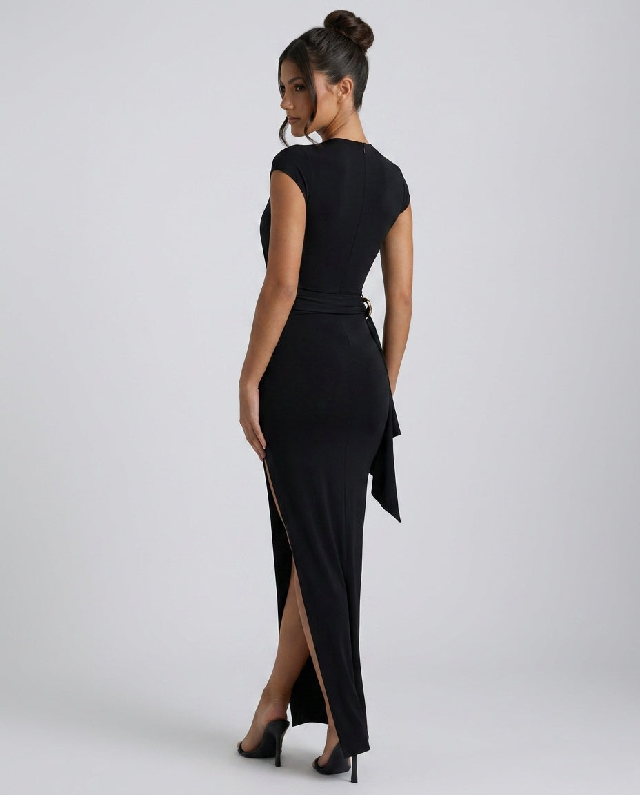 Frankie | High Split Plunge Hardware Maxi Dress