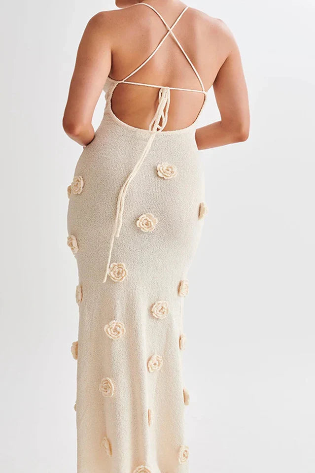Mirella | Floral Knit Crochet Bodycon Maxi Dress