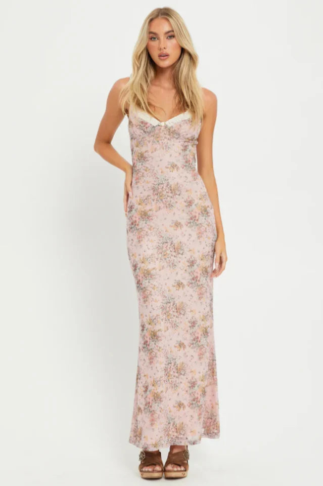Maeve | Floral Print Bodycon Mesh Maxi Dress