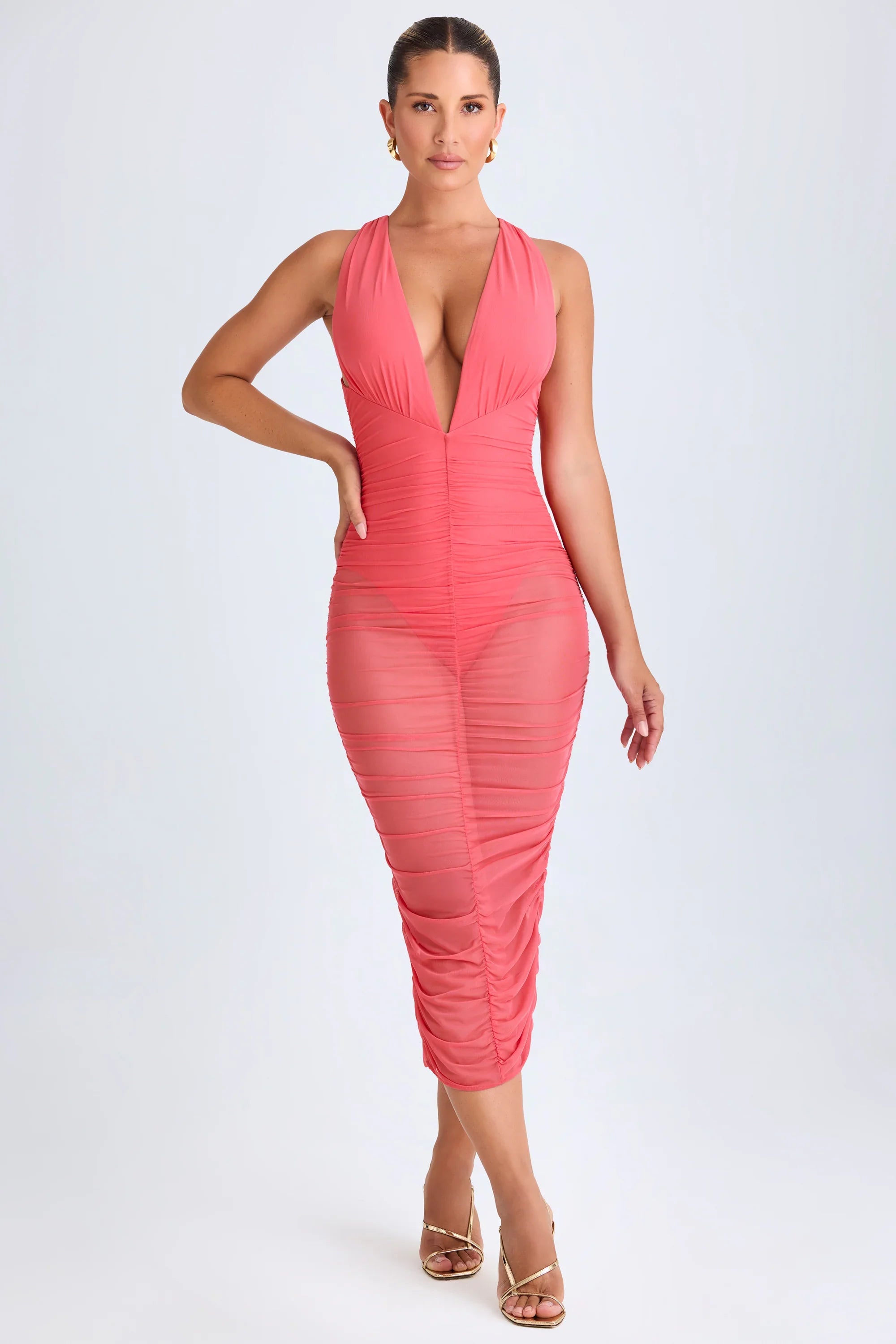 Sawyer | Ruched Plunge Bodycon Midi Dress
