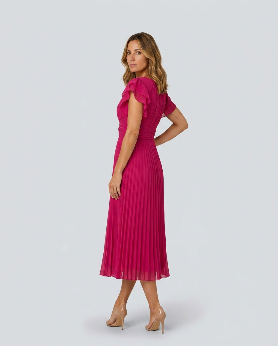 Layla | Pleated Chiffon-Look Midi Dress