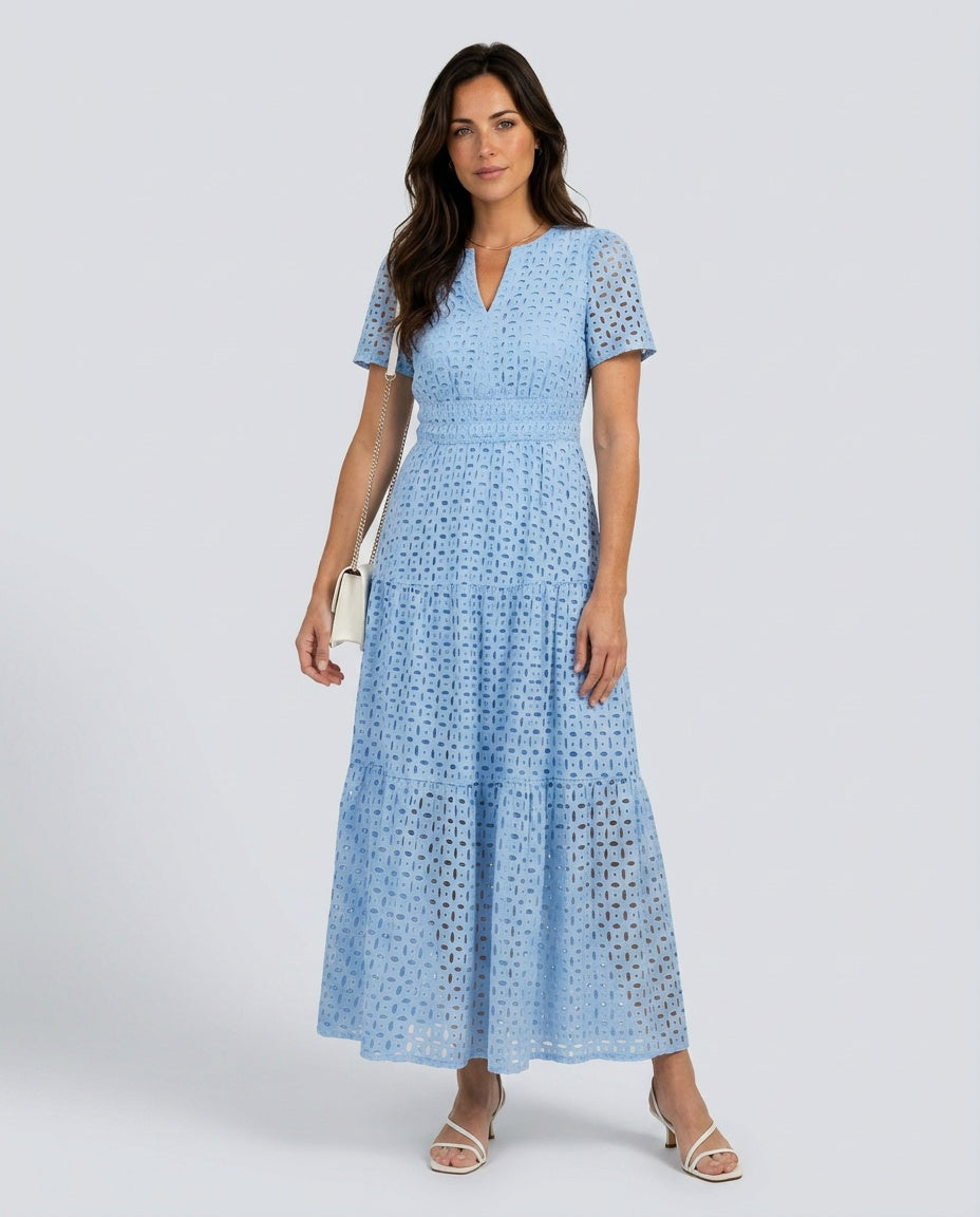 Mira | V-Neck Short Sleeve Tiered Midi Dress