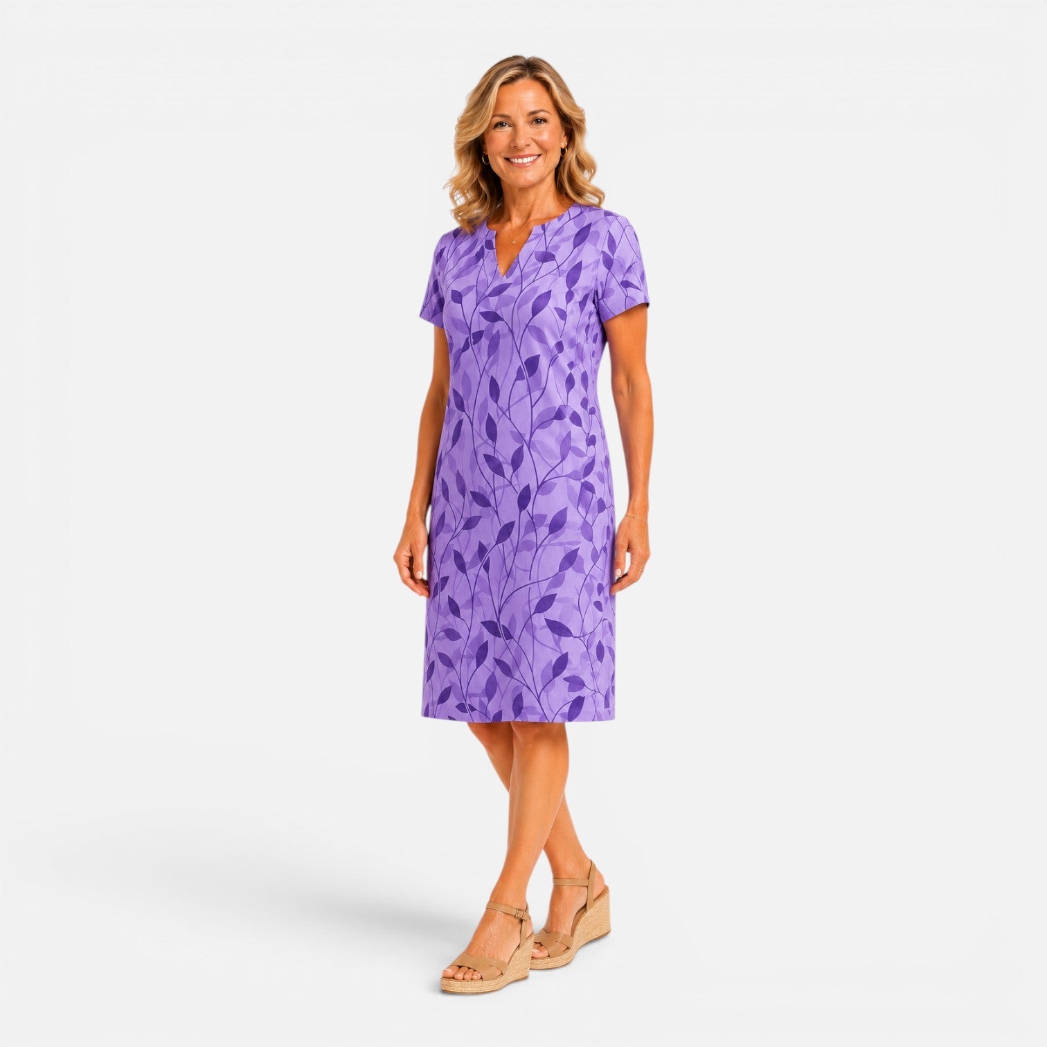 Brooke | Printed V-Neck Short Sleeve Midi Dress