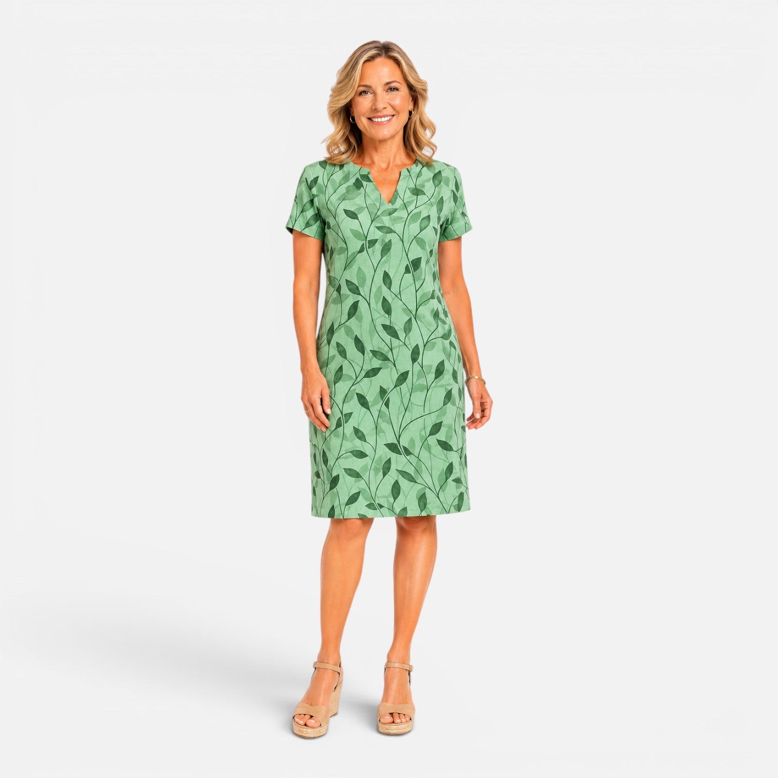 Brooke | Printed V-Neck Short Sleeve Midi Dress