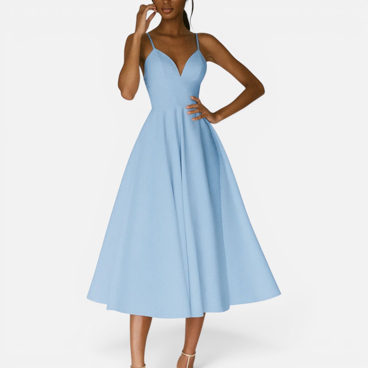Sofia | Waist-Cut Flowing Wedding Guest Midi Dress
