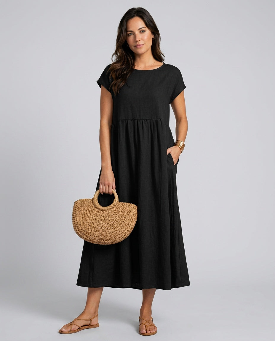 Skylar | Loose Fit Flowy Linen-Blend Maxi Dress