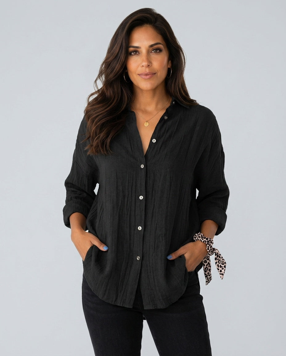 Everly | Oversized Long Sleeve Linen-Blend Shirt