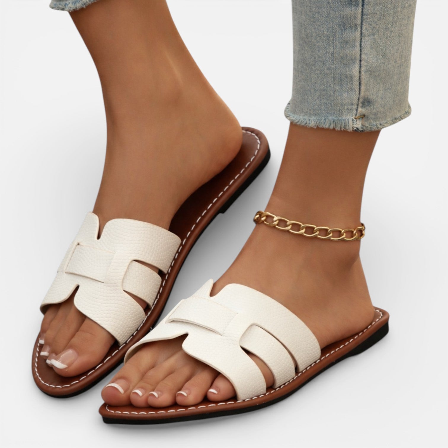 Esme | Cushioned Flat Leather Slide Sandals