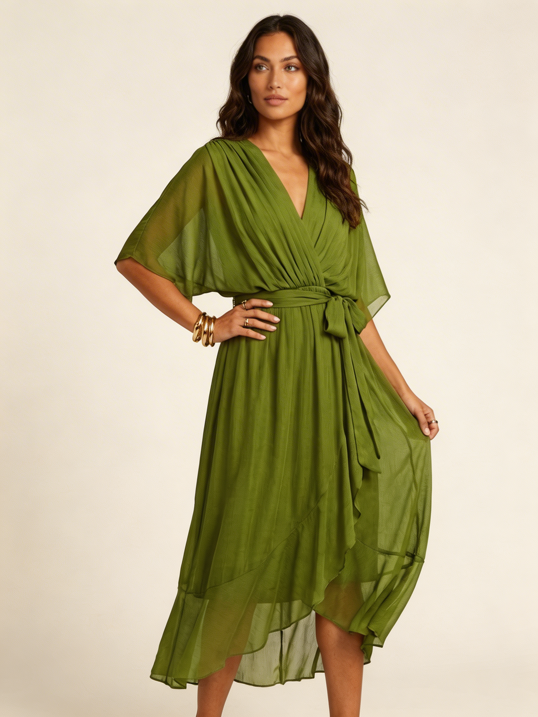 Sloane | Flowy Tie-Waist Wrap Midi Dress