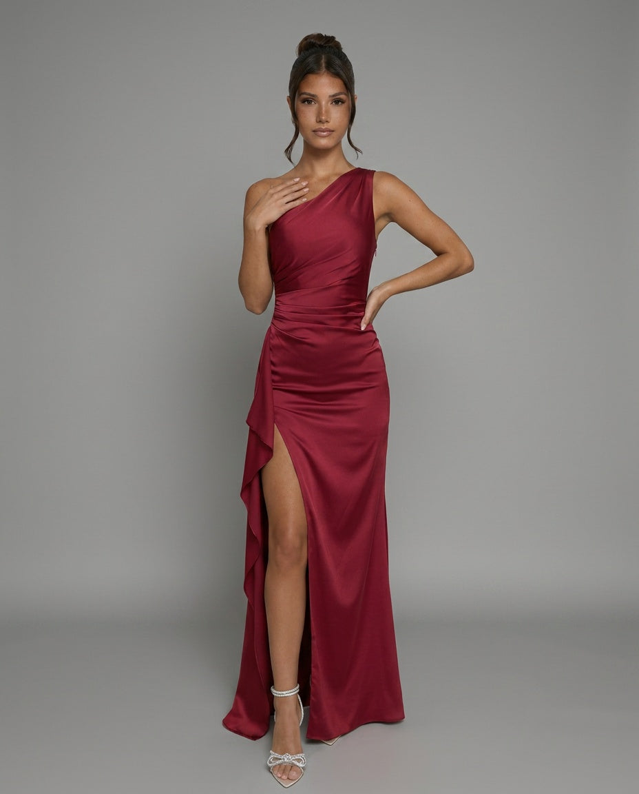 Talia | One-Shoulder Satin-Look Evening Maxi Dress