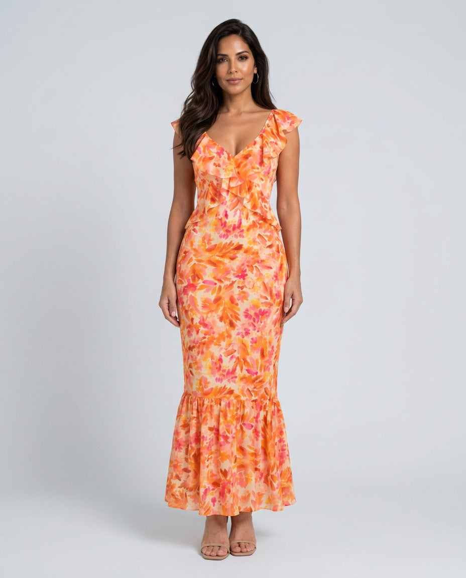 Sofia | Sleeveless Floral Print V-Neck Maxi Dress