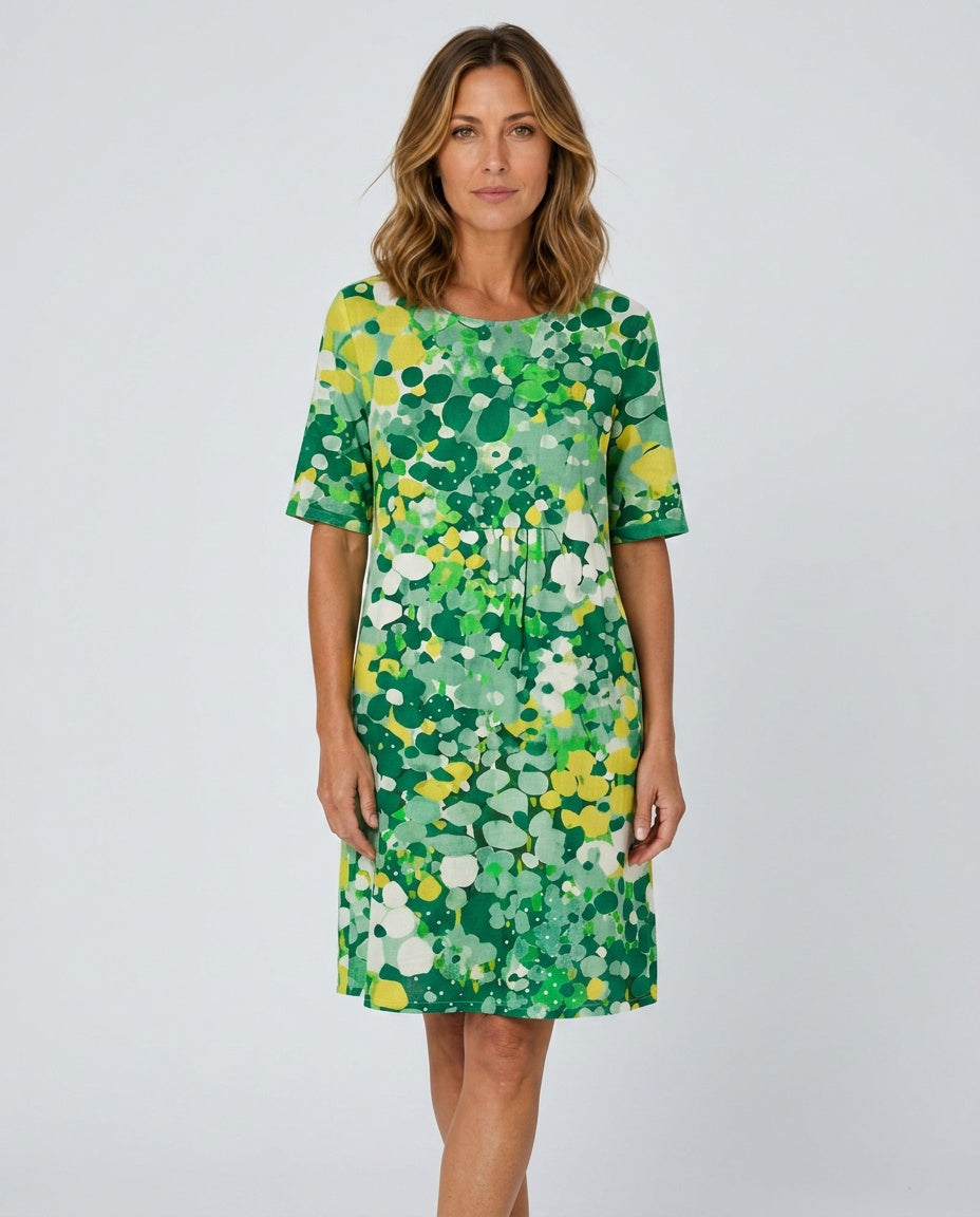 Valentina | Abstract Floral Cotton-Linen Midi Dress