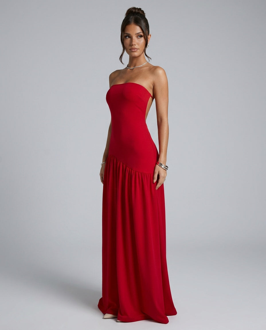 Greta | Strapless Pleated Maxi Dress