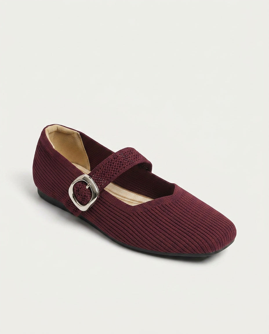 Giselle | Square Toe Knit Mary Jane Flats