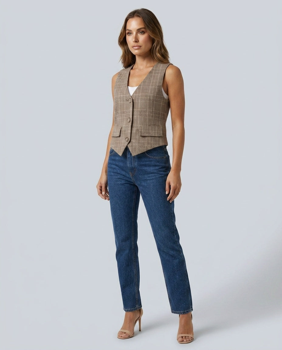 Riley | Cropped Check Print Waistcoat