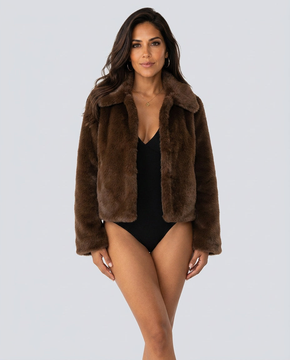 Naia | Lapel Button-Front Faux Fur Jacket