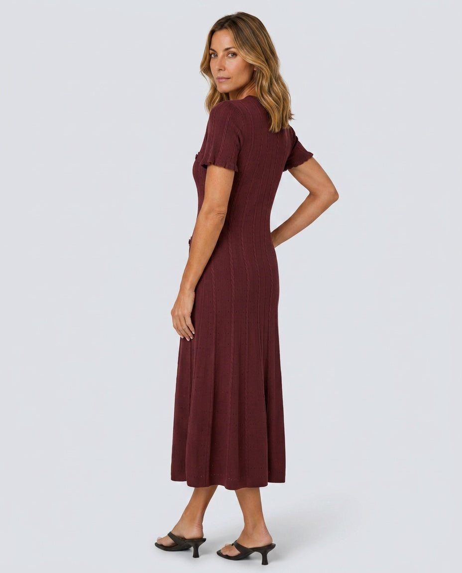 Dahlia | Short Sleeve Button-Down Knit Maxi Dress