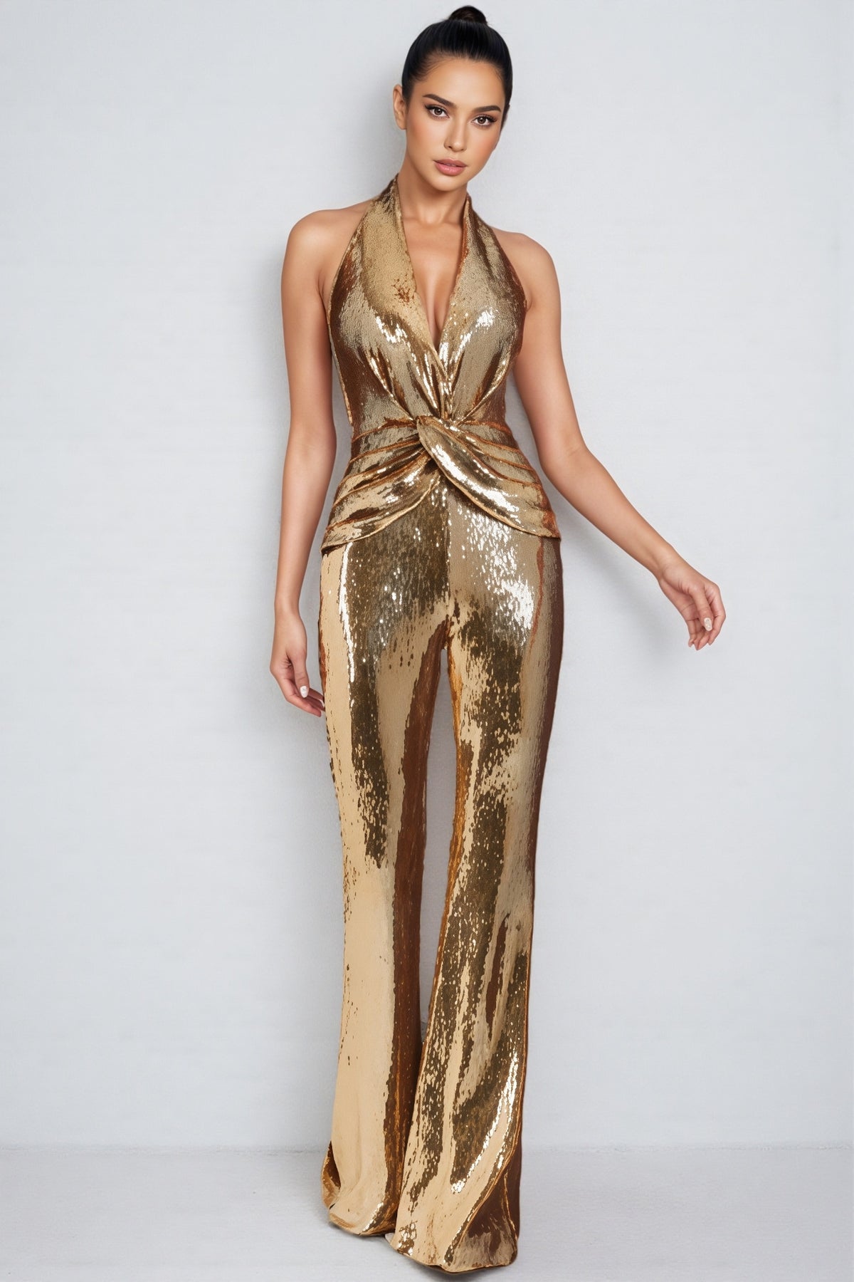 Emerson | Sleeveless Twisted Front Metallic Jumpsuit