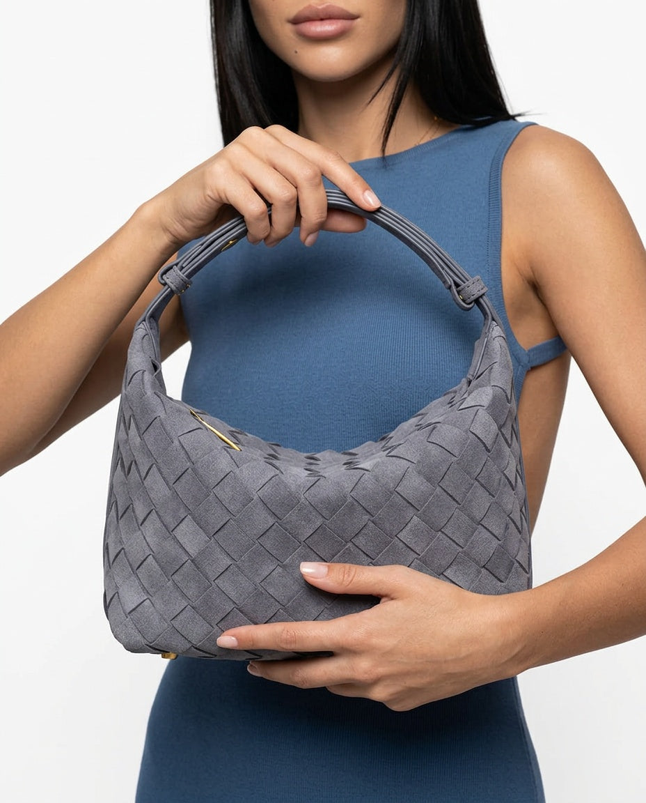 Woven Vegan Suede Shoulder Bag