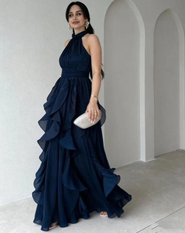 Delaney | High Neck Ruffle Layer Maxi Dress