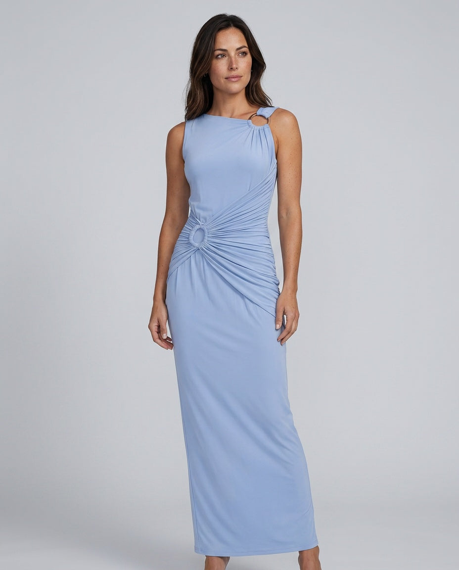 Luelle | Ruched Cut-Out Metal Buckle Maxi Dress