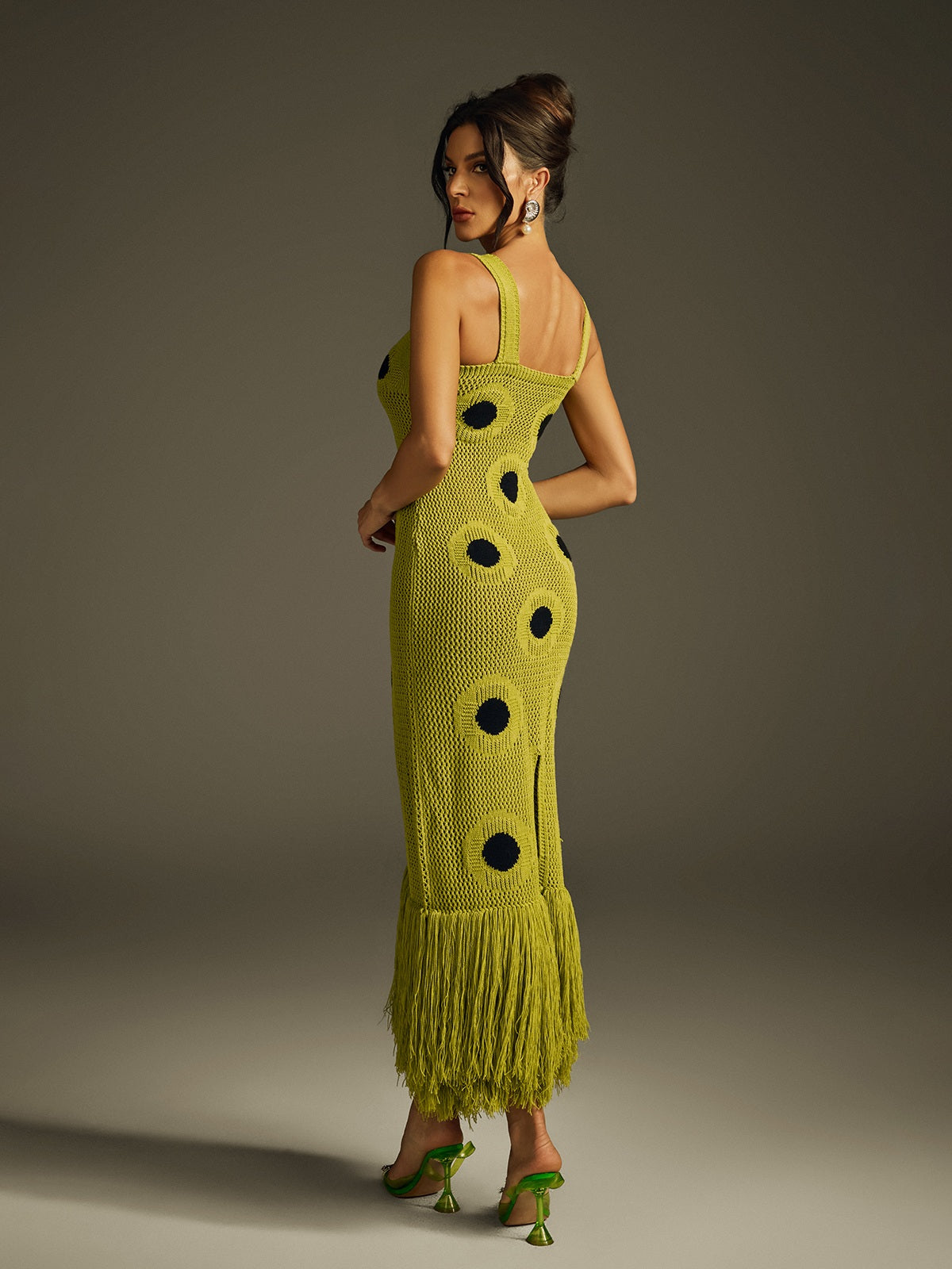 Everly | Polka Dot Fringe Knitted Midi Dress