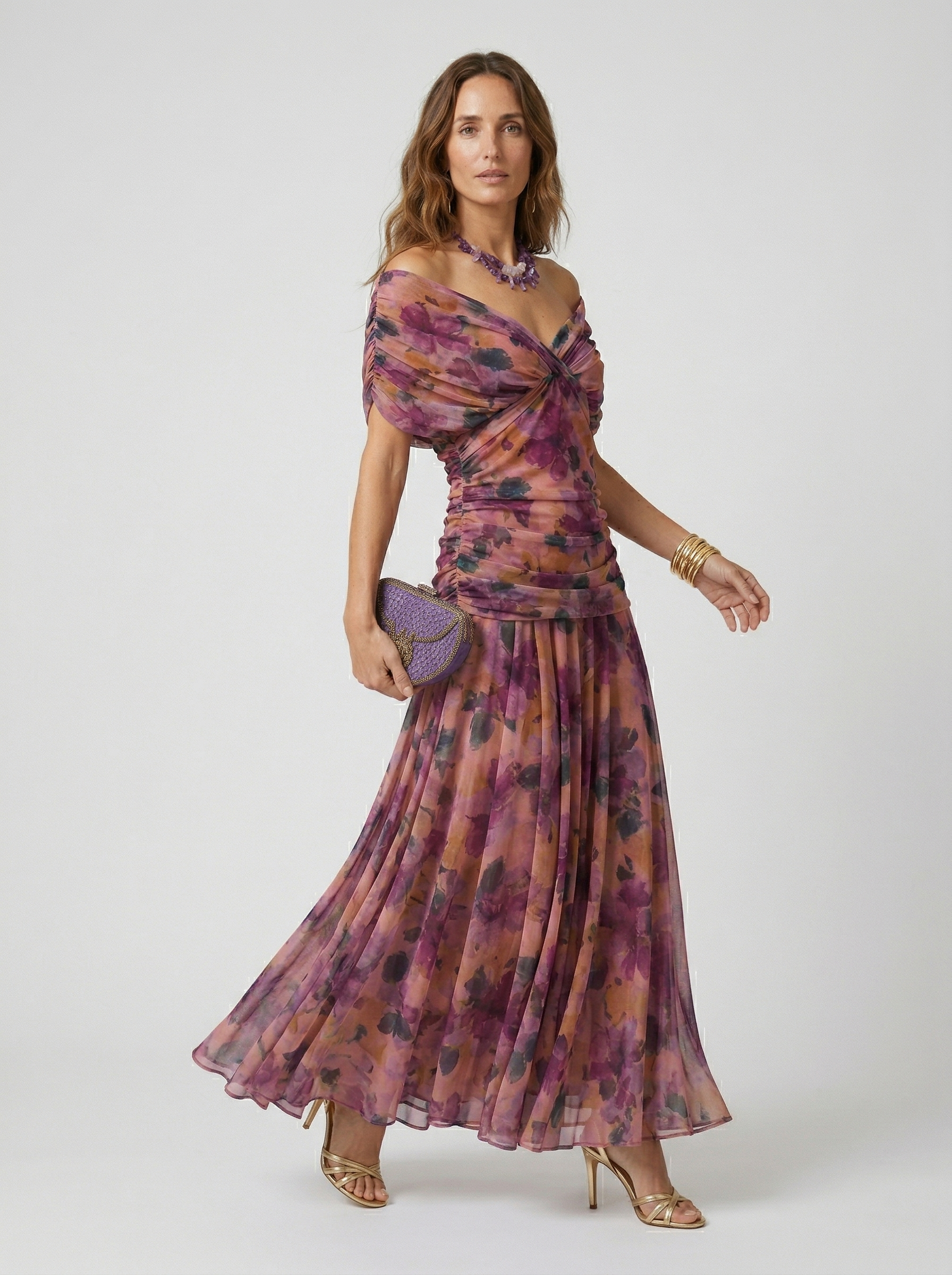 Kennedy | V-Neck Crossed Draped Floral Maxi Dress