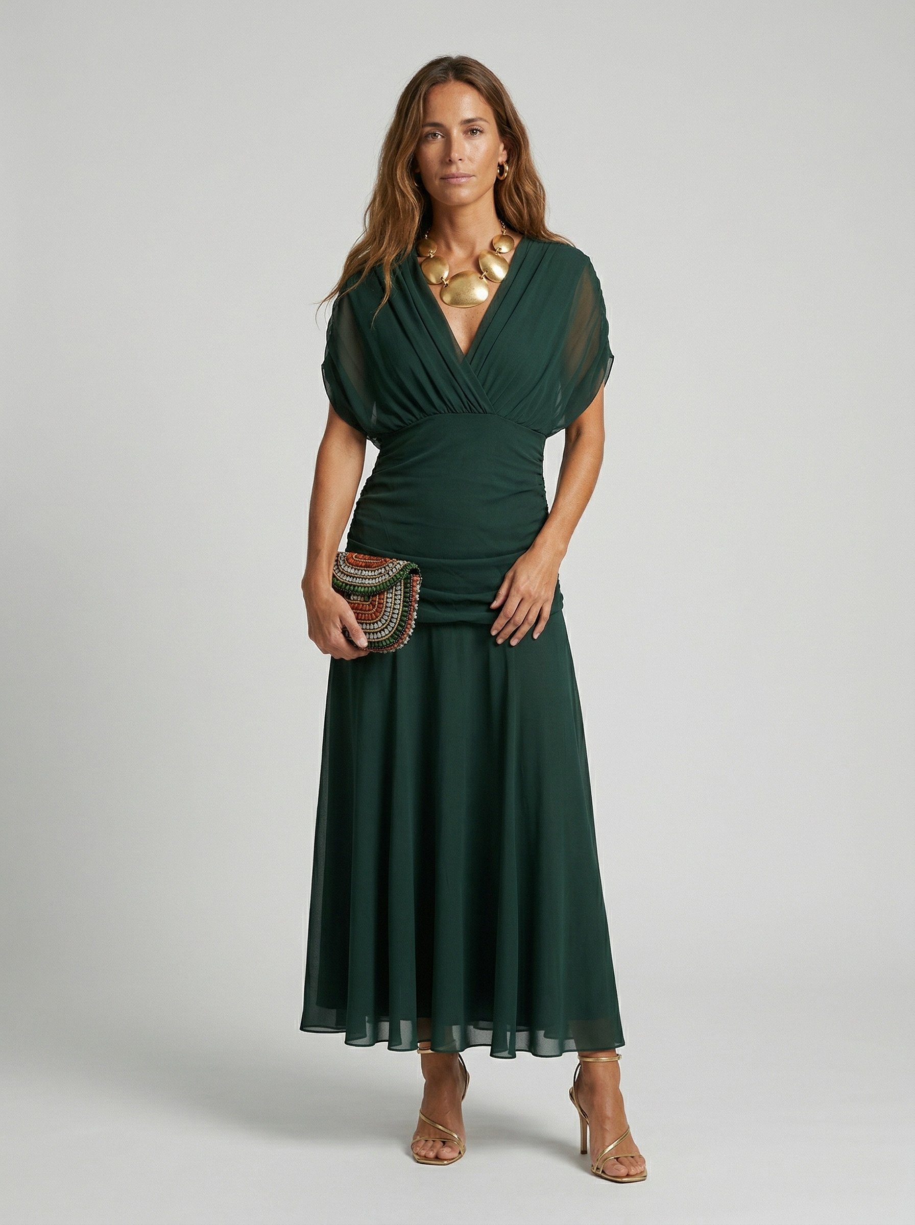 Kennedy | V-Neck Crossed Draped Floral Maxi Dress