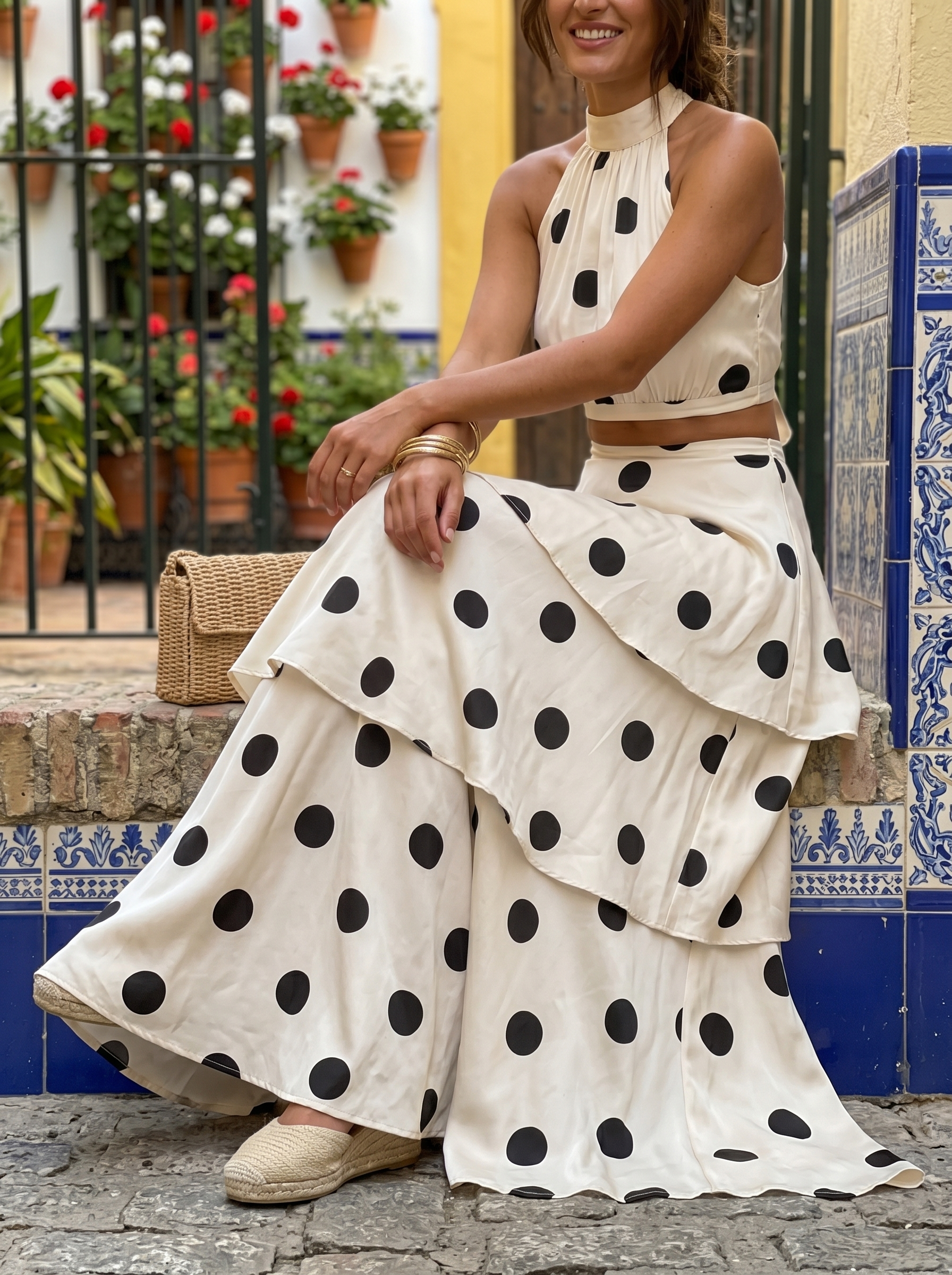 Lila | Polka Dot Sleeveless Crop Top & Maxi Skirt Set