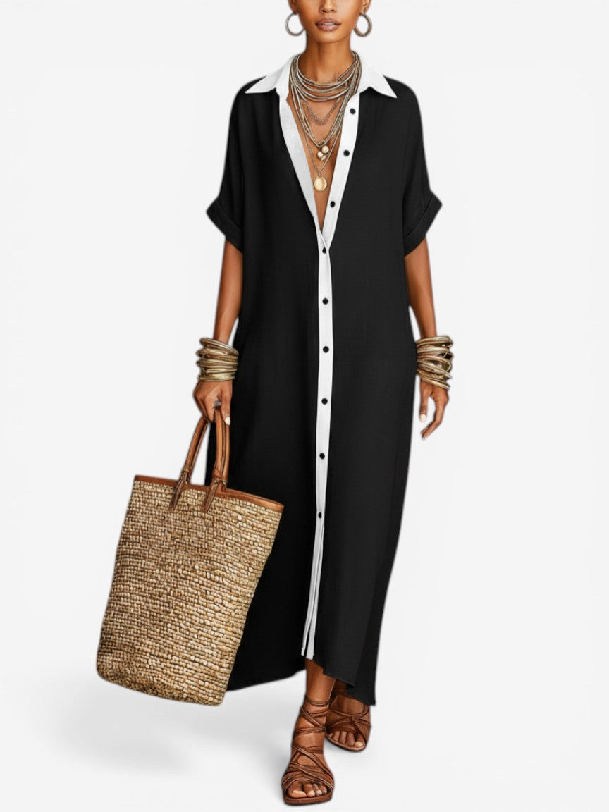 Ines | Flowy Button-Up Shirt Midi Dress