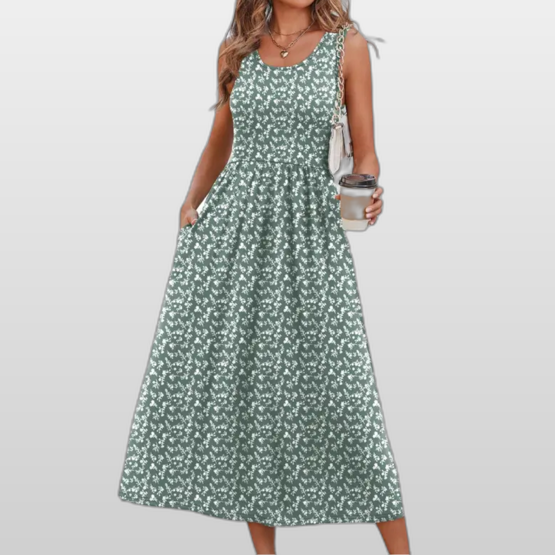 Everly | Halter Neck Flowy Printed Midi Dress