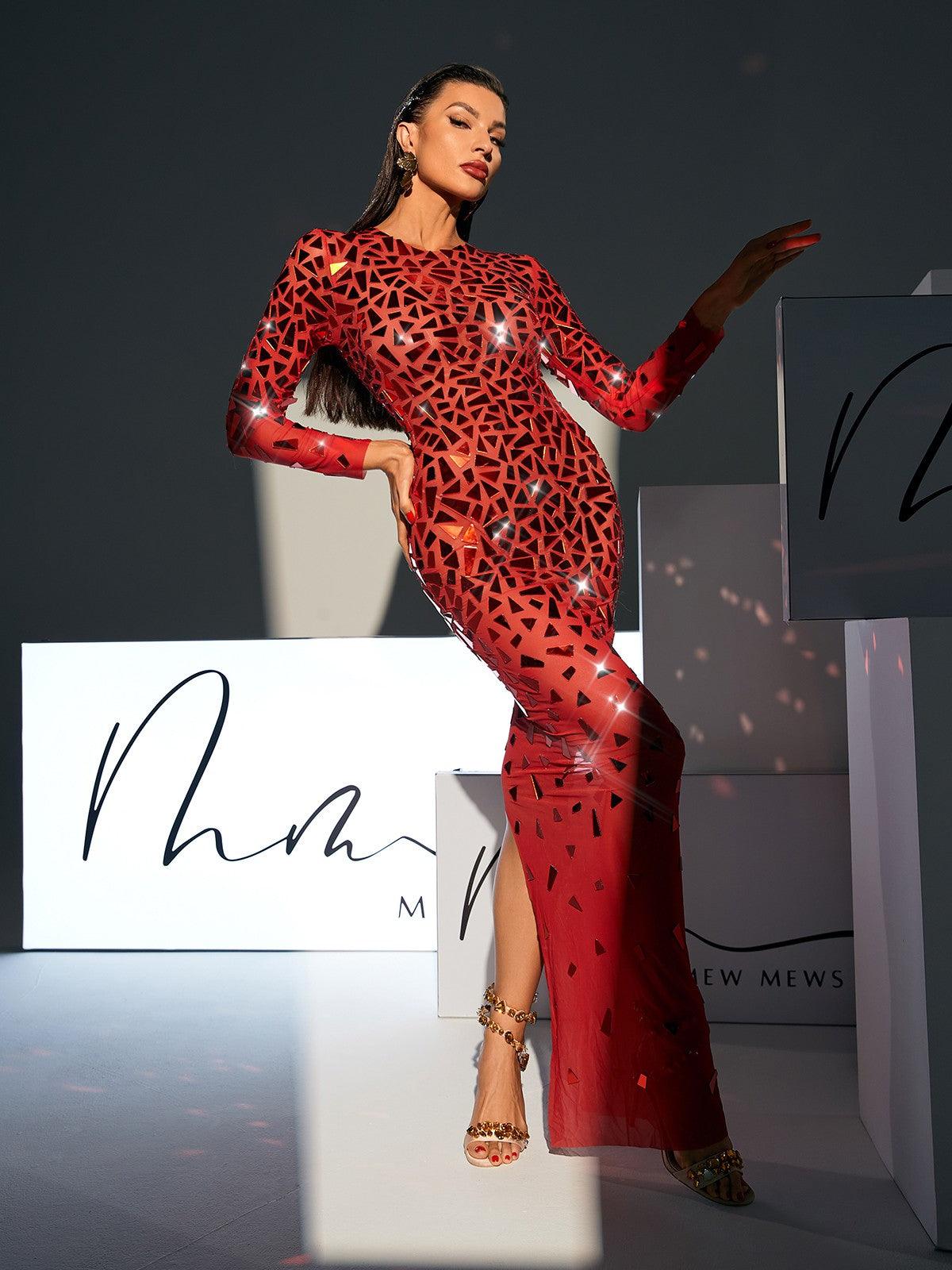 Nora | Long Sleeve Mesh Maxi Dress