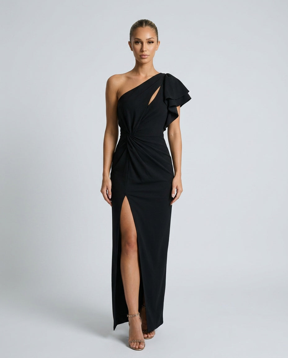 Mariana | One-Shoulder Draped Bodice Midi Dress