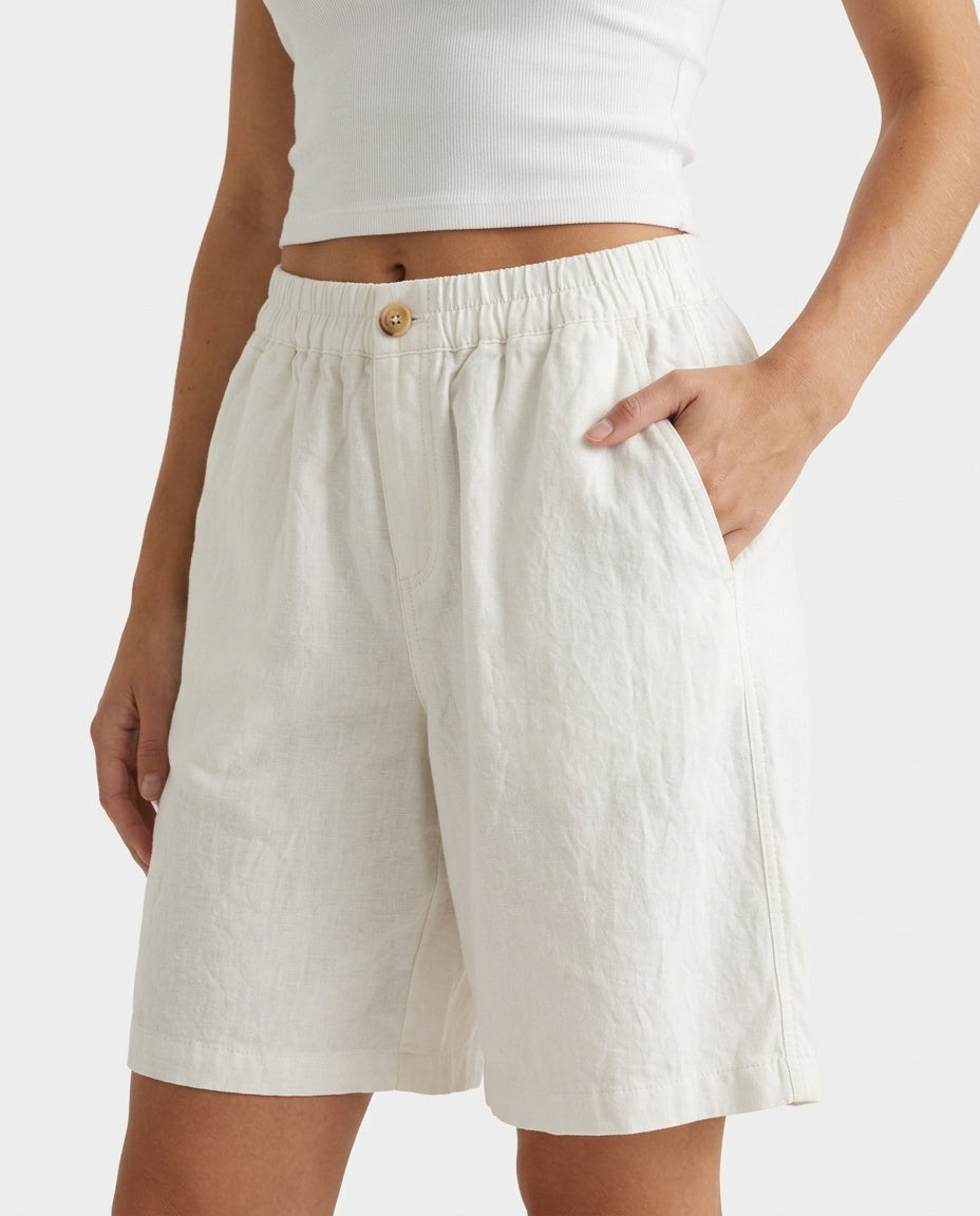 Odette | High Waist Linen Blend Bermuda Shorts