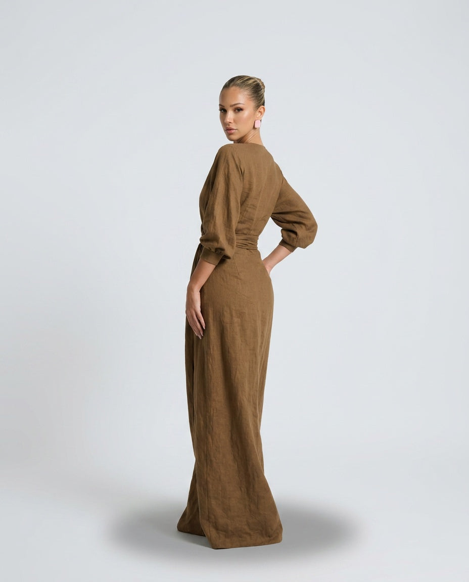 Pia | 3/4 Sleeve V-Neck Wrap Maxi Dress