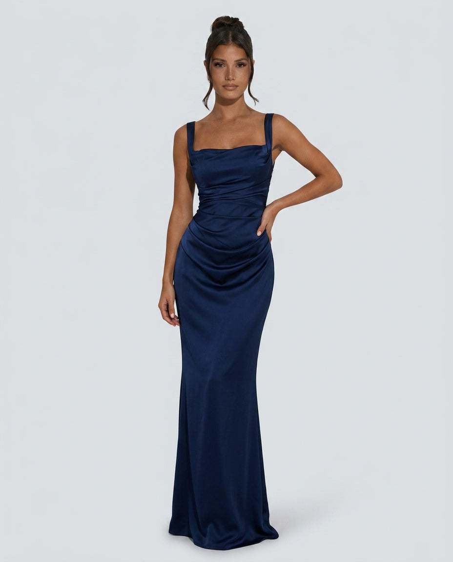 Emerson | Ruched Waist Satin-Look Maxi Dress