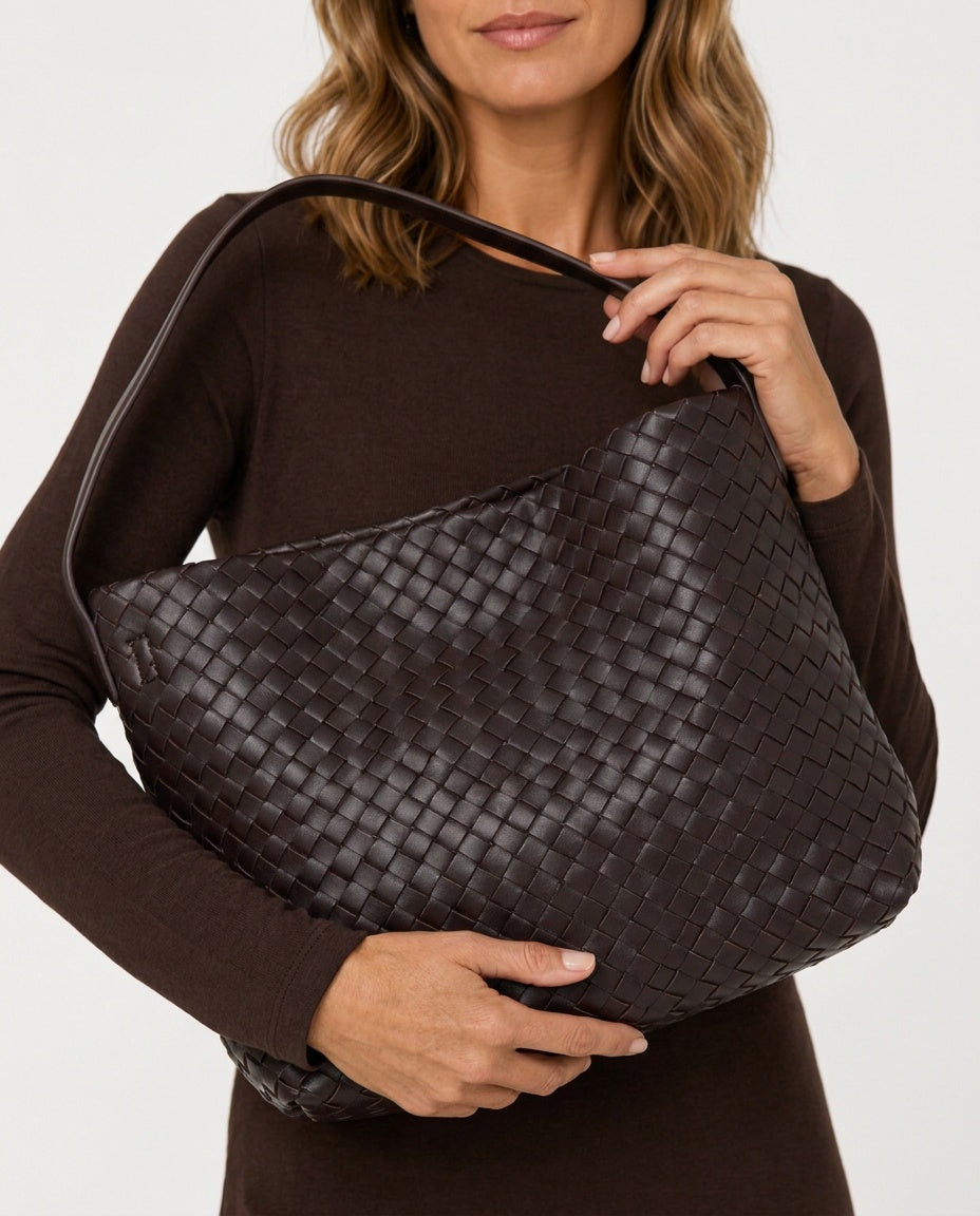 Woven Vegan Leather Structured Tote Bag